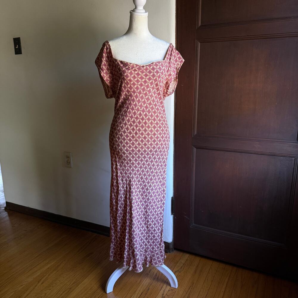 90s Vintage RAMPAGE Grunge Off Shoulder Bias Cut Burgundy Midi Dress | Size 7